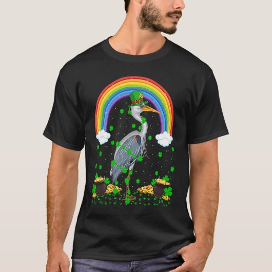 Rainbow Irish Shamrock Heron Bird St Patrick's Day Tシャツ (正面)
