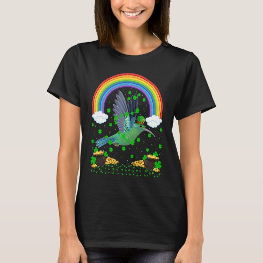 Rainbow Irish Shamrock Hummingbird St Patrick's Da Tシャツ (正面)