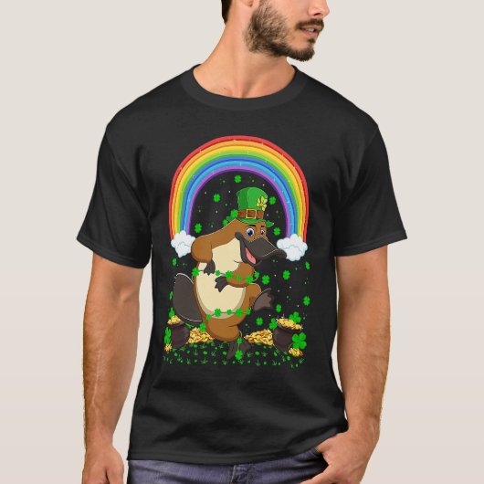 Rainbow Irish Shamrock Platypus St Patrick's Day Tシャツ (正面)
