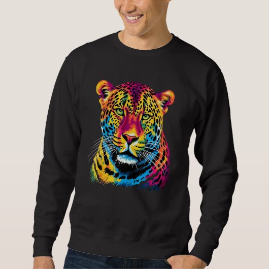 Rainbow Jaguar Big Cat Lover Print Graphic Abstrac スウェットシャツ (正面)