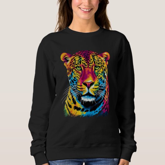 Rainbow Jaguar Big Cat Lover Print Graphic Abstrac スウェットシャツ (正面)