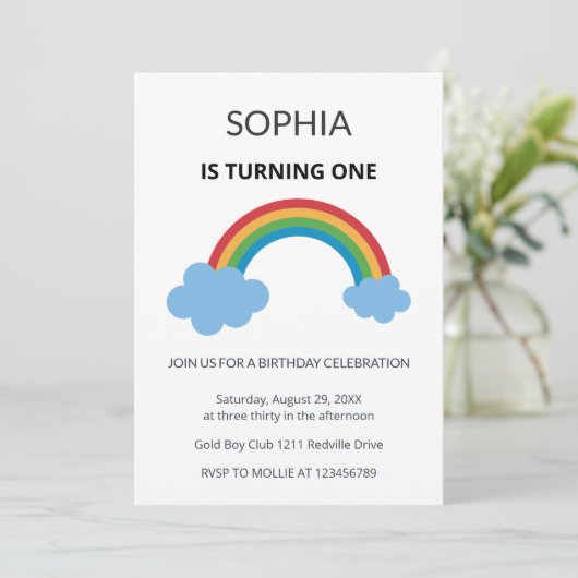 Rainbow Kids First Birthday Party 招待状 (スタンド正面)