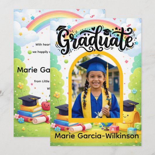 Rainbow Kindergarten Graduation 招待状 (正面/裏面)