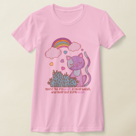 Rainbow Kitten with Heart Lyrics on Women's Tee Tシャツ (レイダウン)