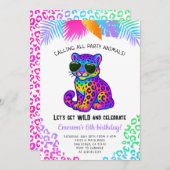 Rainbow Leopard Party Animals Birthday Invitation 招待状 (正面/裏面)