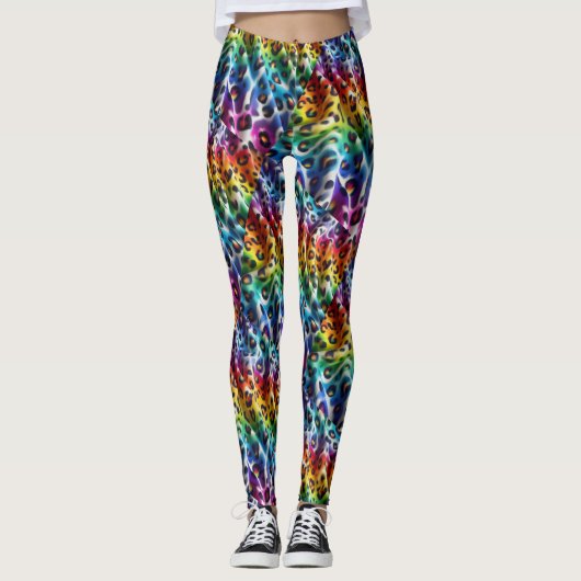 Rainbow Leopard Print Leggings | Bold Colorful レギンス (正面)
