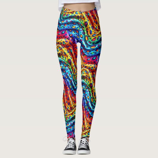 Rainbow Leopard Print Leggings | Bold Colorful レギンス (正面)