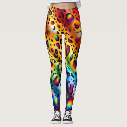 Rainbow Leopard Print Leggings | Bold Colorful レギンス (正面)