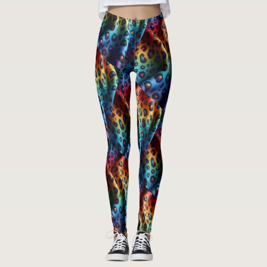 Rainbow Leopard Print Leggings | Bold Colorful レギンス (正面)