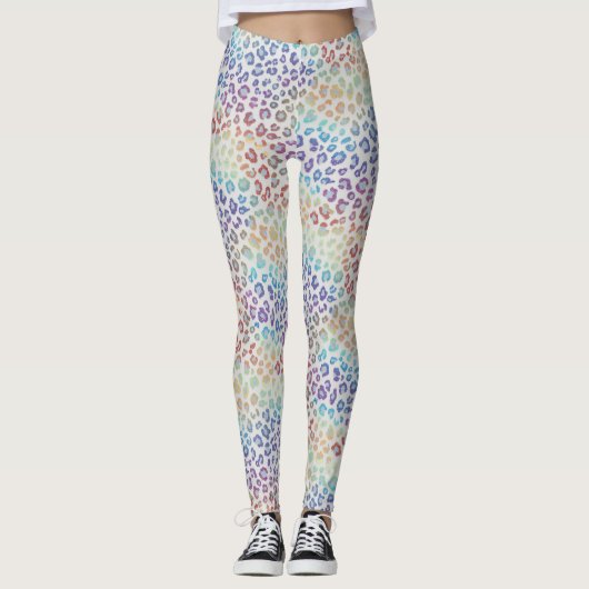 Rainbow Leopard Print Leggings | Bold Colorful レギンス (正面)