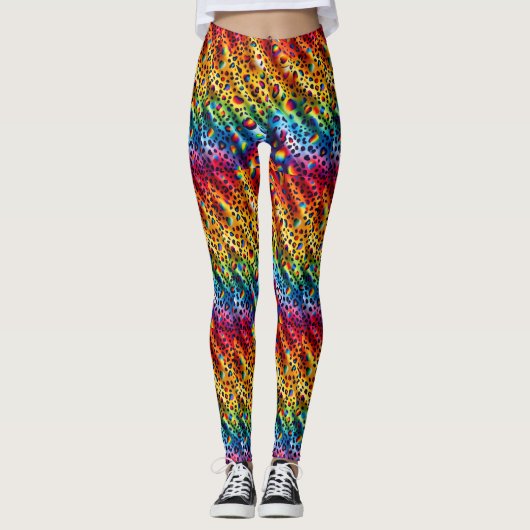 Rainbow Leopard Print Leggings | Bold Colorful レギンス (正面)