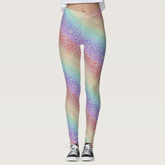Rainbow Leopard Print Leggings | Bold Colorful レギンス (正面)