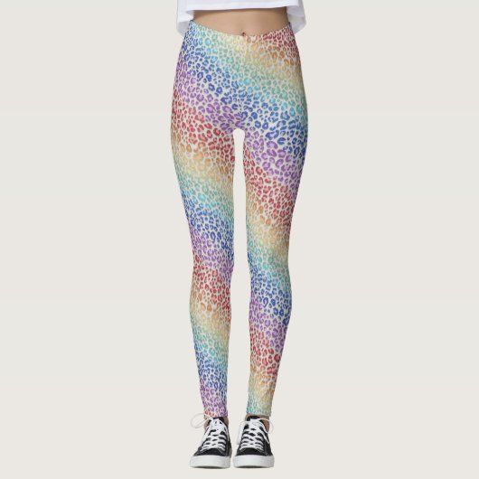 Rainbow Leopard Print Leggings | Bold Colorful レギンス (正面)