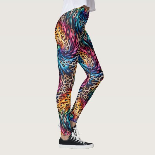Rainbow Leopard Print Leggings | Bold Colorful レギンス (右)