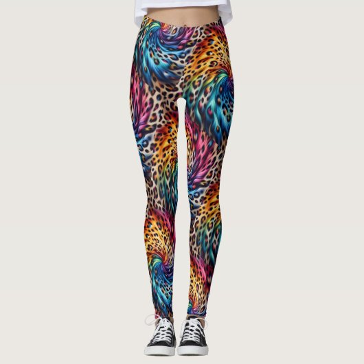 Rainbow Leopard Print Leggings | Bold Colorful レギンス (正面)