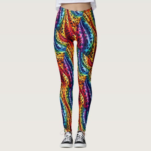 Rainbow Leopard Print Leggings | Bold Colorful レギンス (正面)