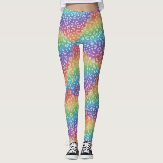 Rainbow Leopard Print Leggings | Bold Colorful レギンス (正面)
