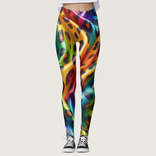 Rainbow Leopard Print Leggings | Bold Colorful レギンス (正面)