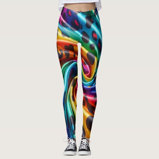 Rainbow Leopard Print Leggings | Bold Colorful レギンス (正面)