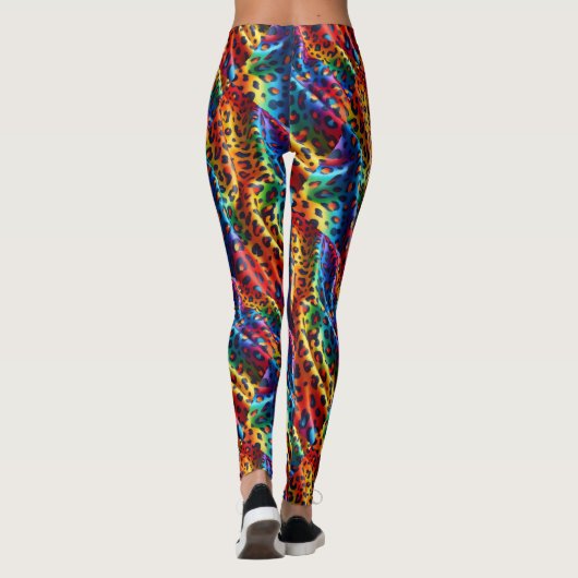 Rainbow Leopard Print Leggings | Bold Colorful レギンス (裏面)