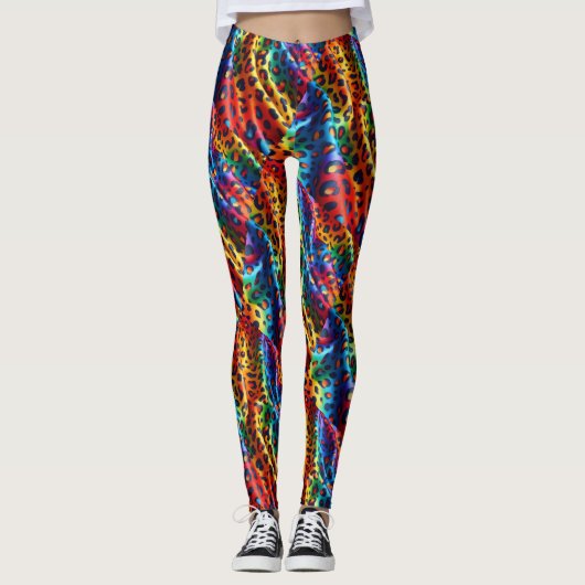 Rainbow Leopard Print Leggings | Bold Colorful レギンス (正面)