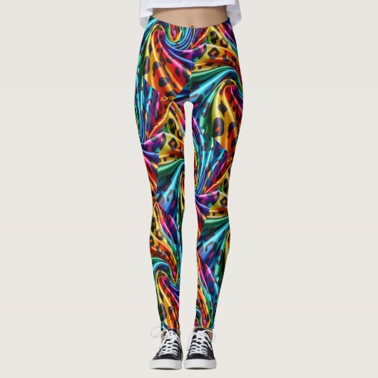 Rainbow Leopard Print Leggings | Psychedelic レギンス (正面)