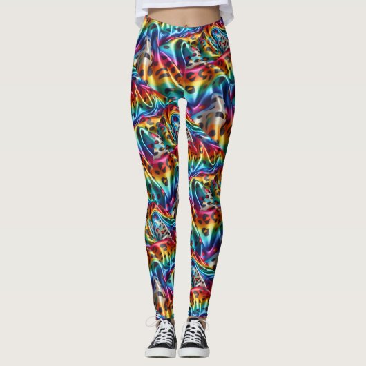Rainbow Leopard Print Leggings | Psychedelic レギンス (正面)