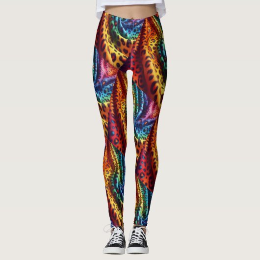 Rainbow Leopard Print Leggings | Psychedelic レギンス (正面)