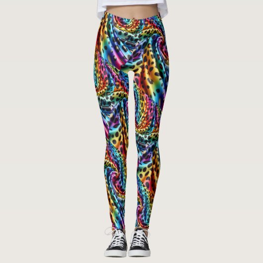 Rainbow Leopard Print Leggings | Psychedelic レギンス (正面)
