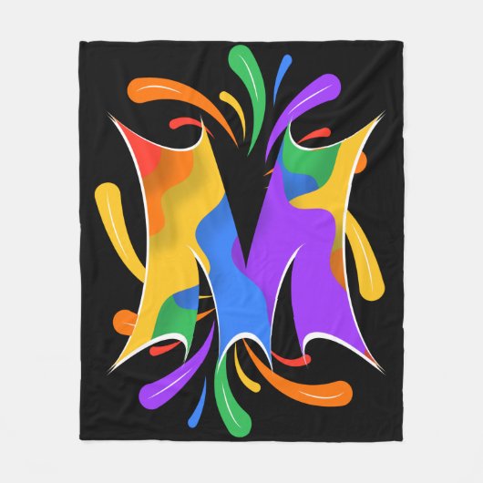 Rainbow Letter M Monogram Abstract フリースブランケット (正面)