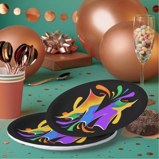 Rainbow Letter M Monogram Abstract ペーパープレート (複数)