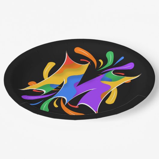 Rainbow Letter M Monogram Abstract ペーパープレート (アングル)