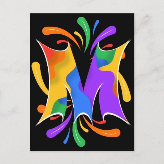 Rainbow Letter M Monogram Abstract ポストカード (正面)