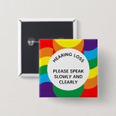 Rainbow LGBT+ Geometric Hard of Hearing 2 Inch 缶バッジ (正面&裏面)