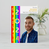 Rainbow LGBT Graduation Party Photo Gold 箔招待状 (立ち正面)