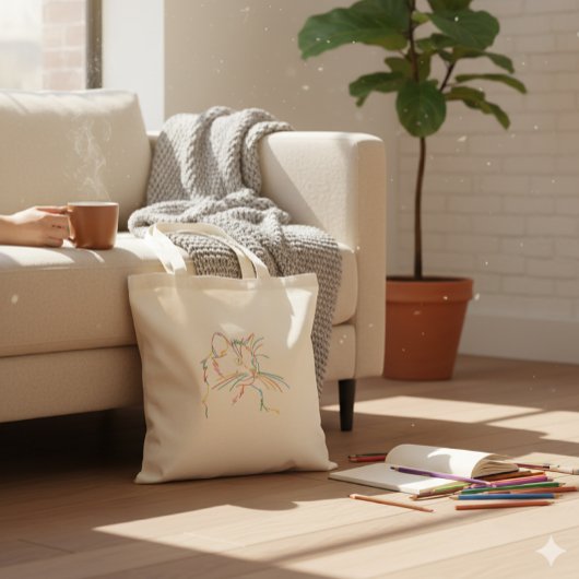 Rainbow Line Art Cat Portrait Minimalist Tote Bag トートバッグ