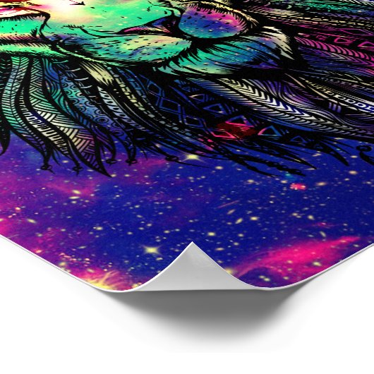 Rainbow Lion Hipster Galaxy ポスター (角)