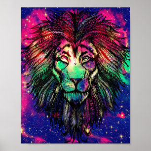 Rainbow Lion Hipster Galaxy ポスター