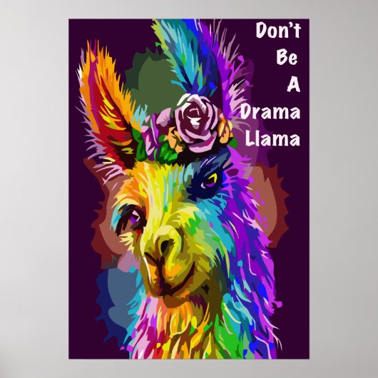 Rainbow Llama - "Don't be a Drama Llama" words ポスター (正面)