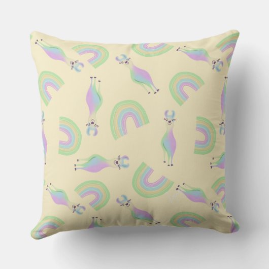 Rainbow Llamas Throw Pillow - yellow クッション (裏面)