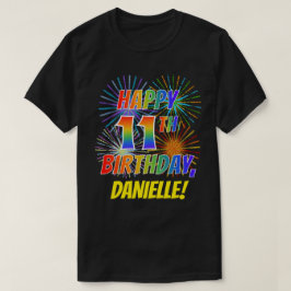 Rainbow Look HAPPY 11th誕生日; Fireworks +名前 Tシャツ