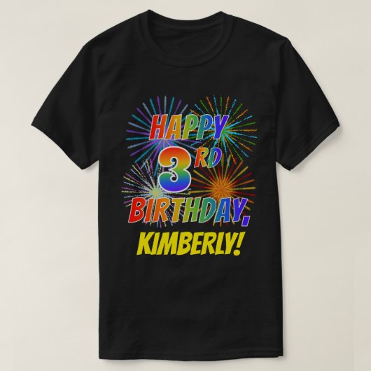 Rainbow Look HAPPY 3RD BIRTHDAY; Fireworks +名前 Tシャツ (デザイン正面)