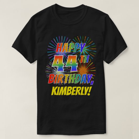 Rainbow Look HAPPY 44th誕生日; Fireworks +名前 Tシャツ (デザイン正面)