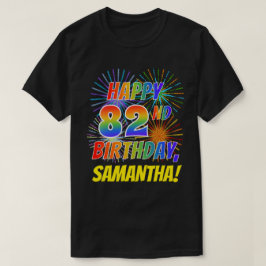 Rainbow Look HAPPY 82ND誕生日；花火+名前 Tシャツ