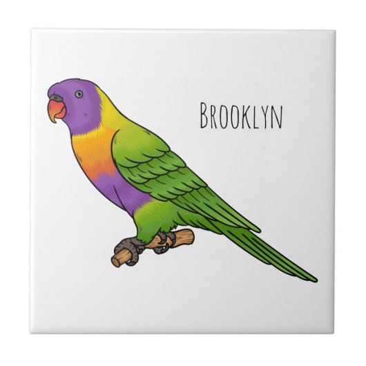 Rainbow lorikeet bird cartoon illustration タイル (正面)