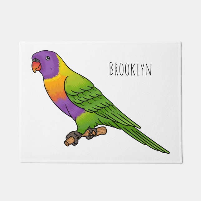 Rainbow lorikeet bird cartoon illustration  ドアマット (正面)