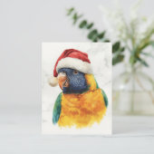 Rainbow Lorikeet in Santa Hat Watercolor シーズンポストカード (スタンド正面)
