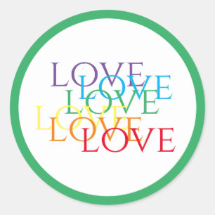 RAINBOW LOVE小さな丸いステッカー/緑 ラウンドシール