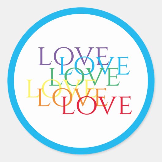 RAINBOW LOVE小さな丸いステッカー/青 ラウンドシール (正面)