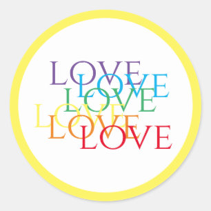 RAINBOW LOVE小さな丸いステッカー/黄色 ラウンドシール
